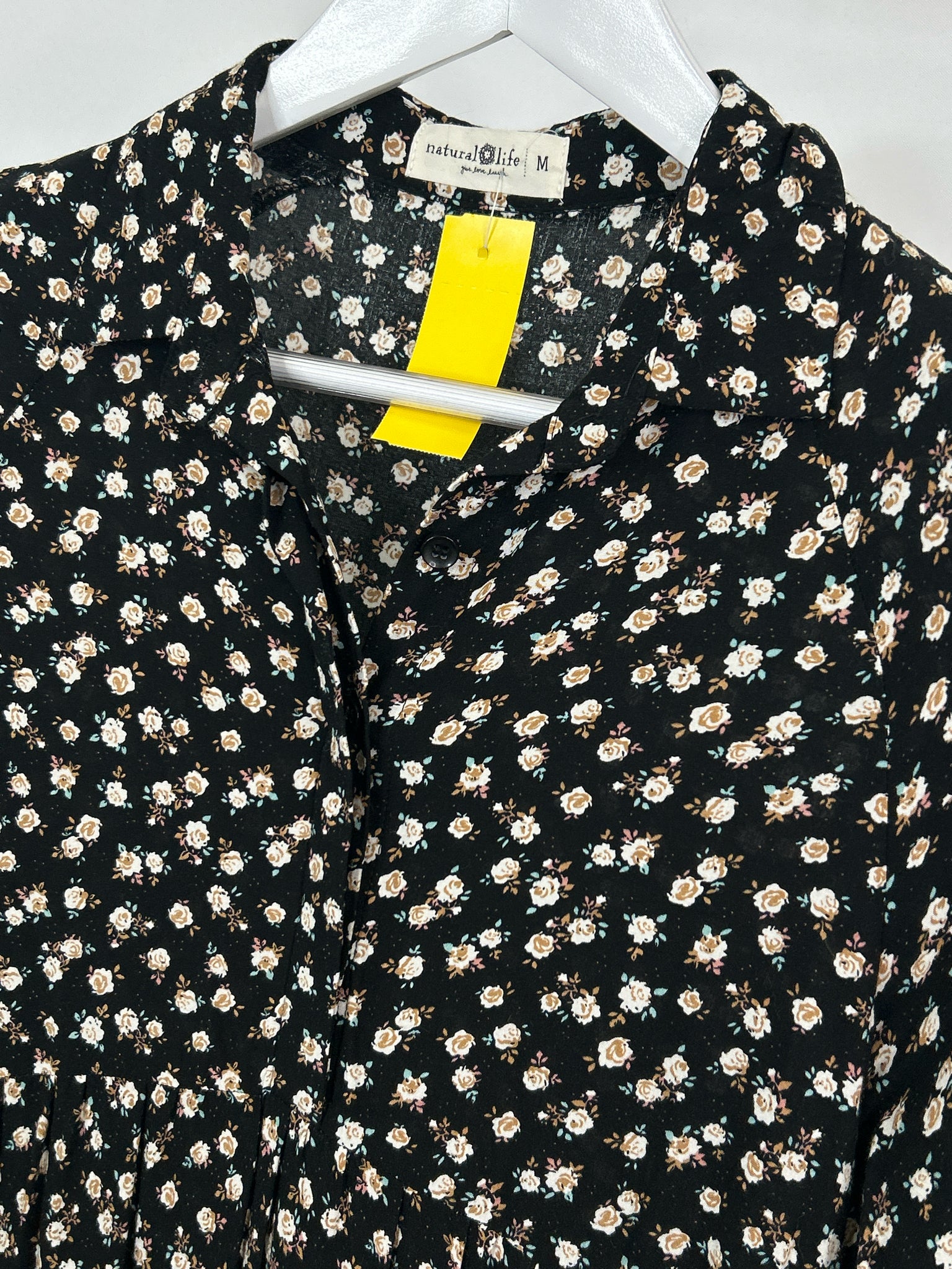 NATURAL LIFE Size M Black Floral Women Dress