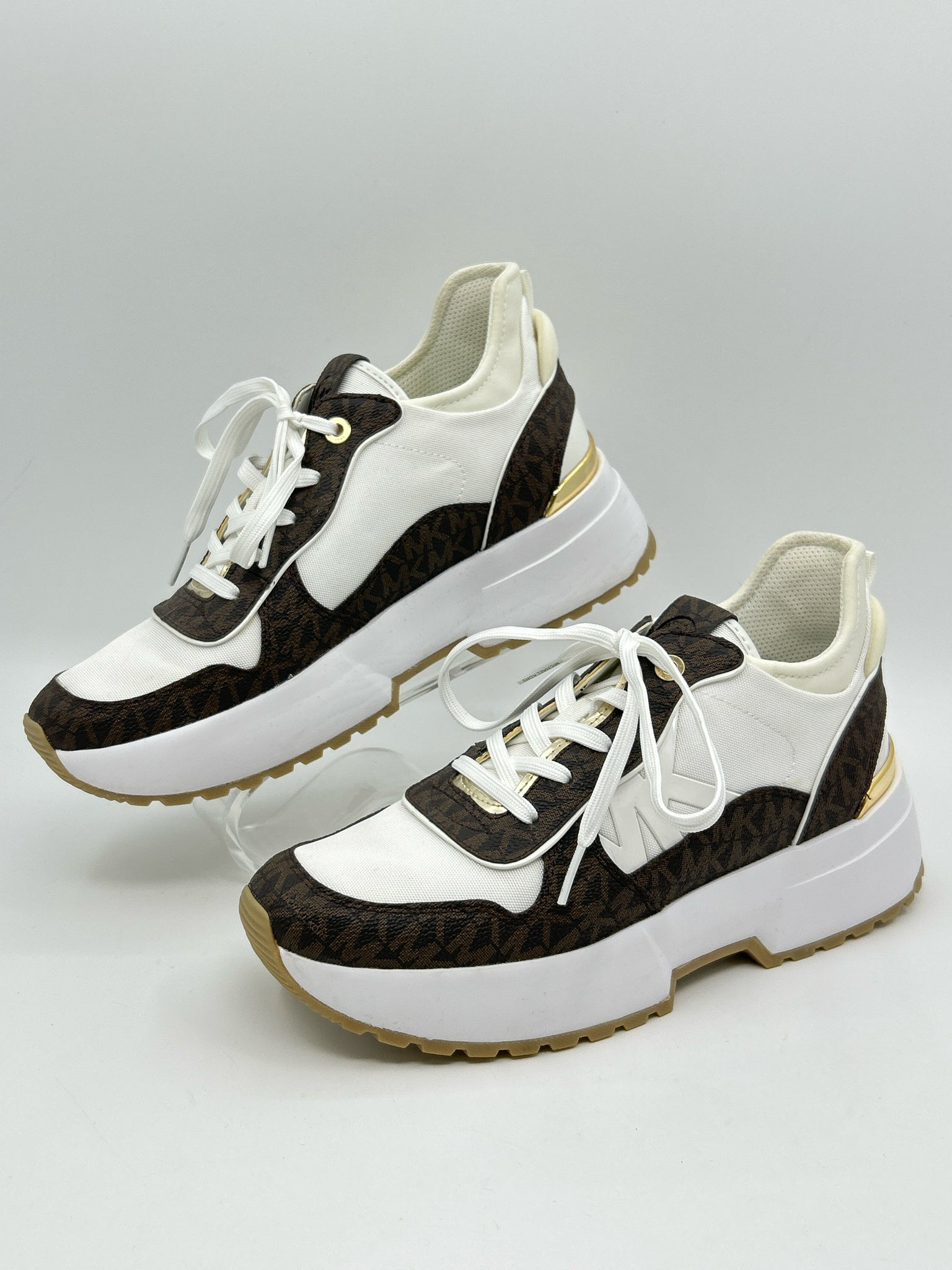 MICHAEL MICHAEL KORS Size 9.5M WHITE AND BROWN Women Sneakers