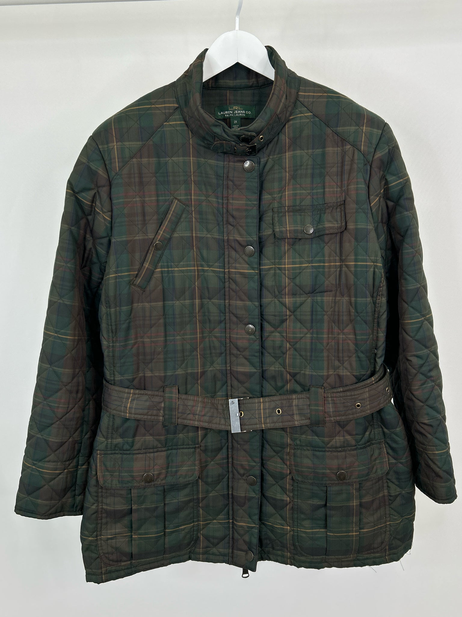 LAUREN JEANS CO Size 2X Green Plaid Women Coat