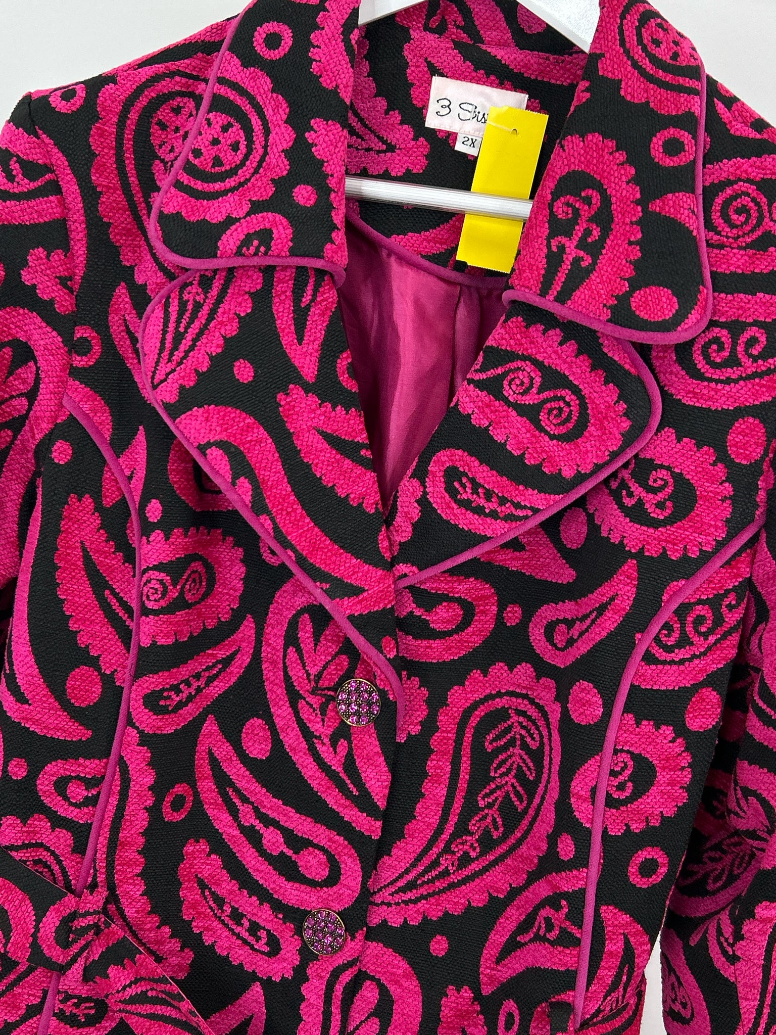 3 SISTERS Size 2X Fuschia Print Women Coat