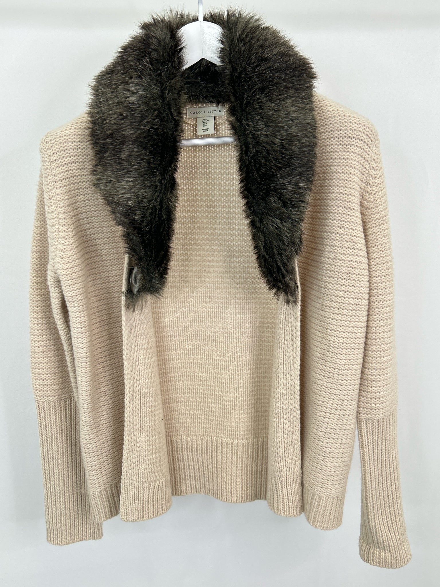 CAROLE LITTLE NWT Size L CREAM AND BROWN Women Cardigan