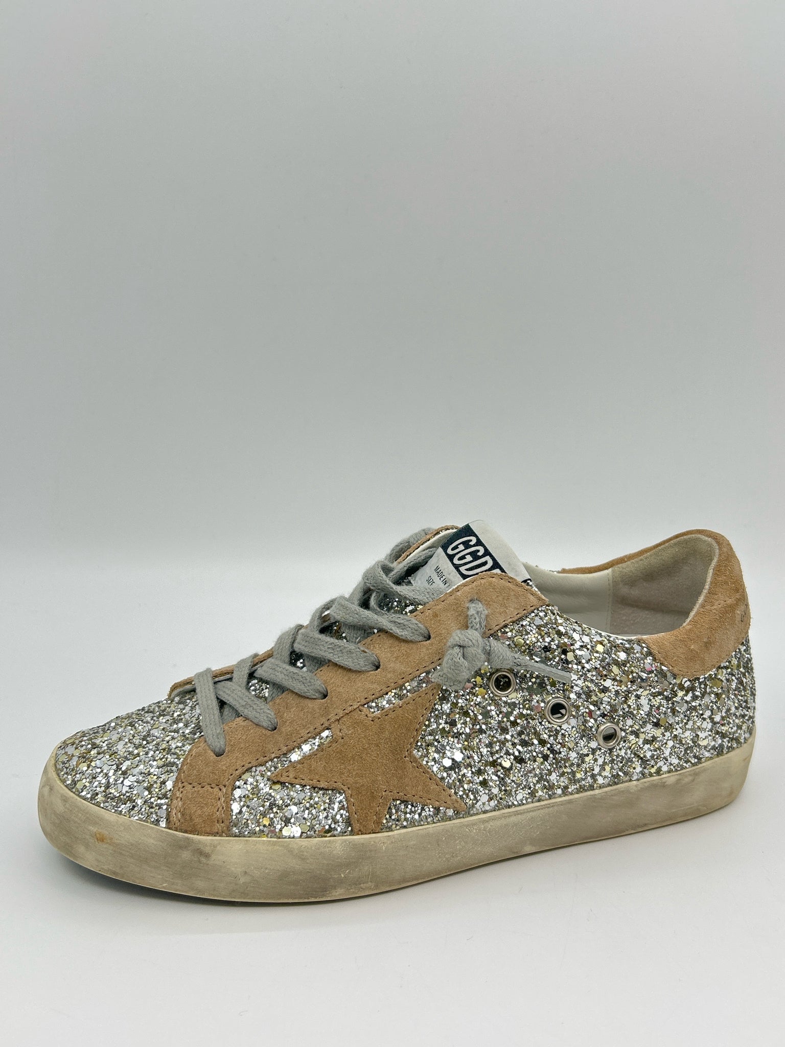 GOLDEN GOOSE Size 8 Silver and Beige Women Sneakers