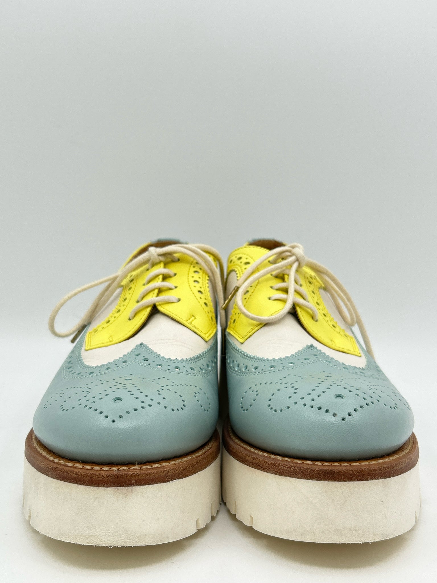 The Office Of Angela Scott Size 39 Seafoam & Yellow Women Loafer