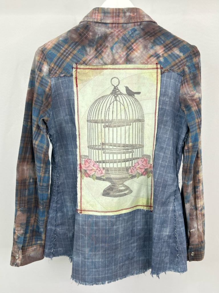 The Nu Vintage Women Size S Blue Print Shirt