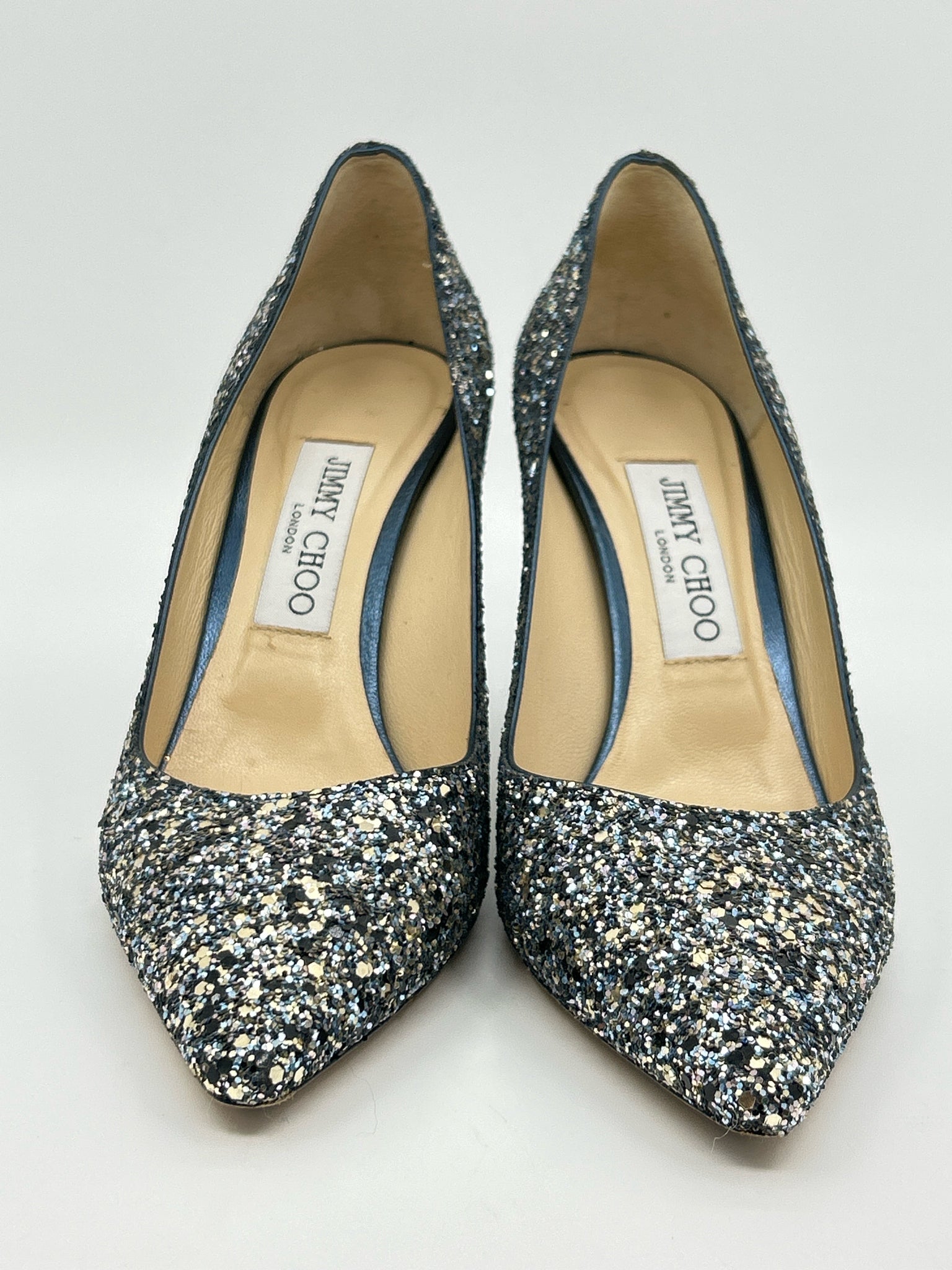 JIMMY CHOO EU Size 38 Blue and Silver Women Pumps
