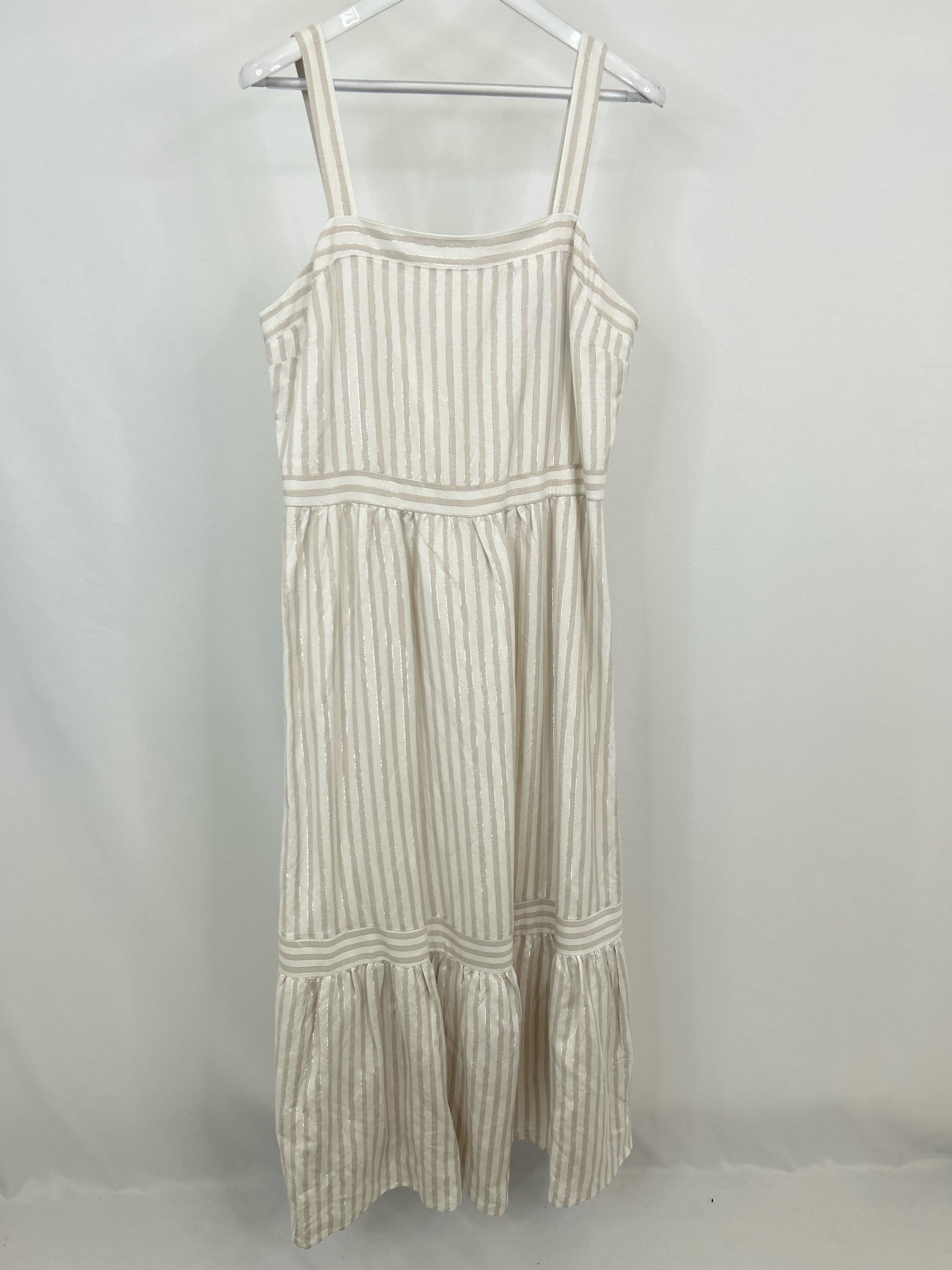 LOFT Size L IVORY STRIPED Women Dress