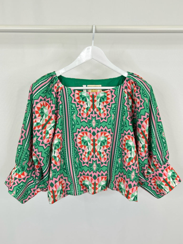 Emily McCarthy Size L Green Print Women's Top