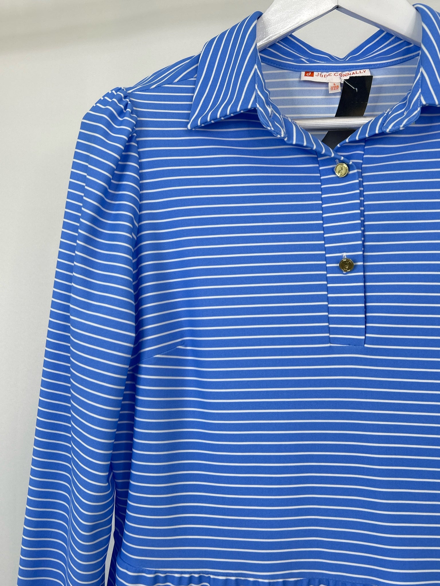JUDE CONNALLY Size L Blue Striped Women Dress