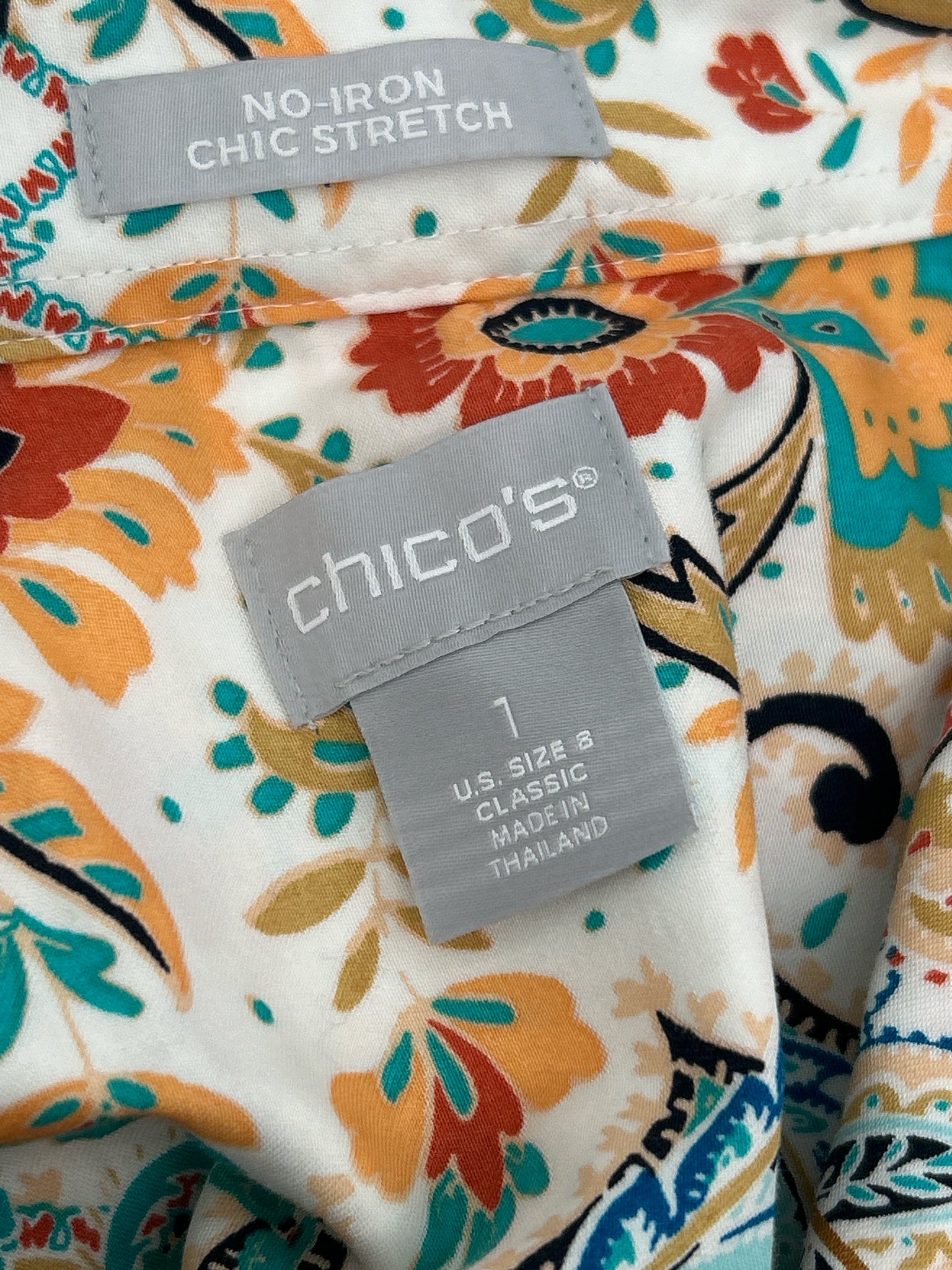 CHICO'S Size 8 Orange Print Women Shirt NWT