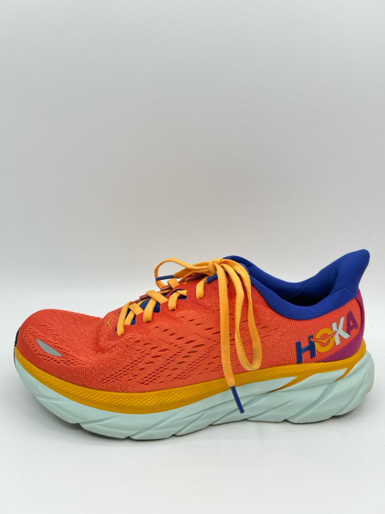 HOKA Size 10B Coral and Yellow Sneakers