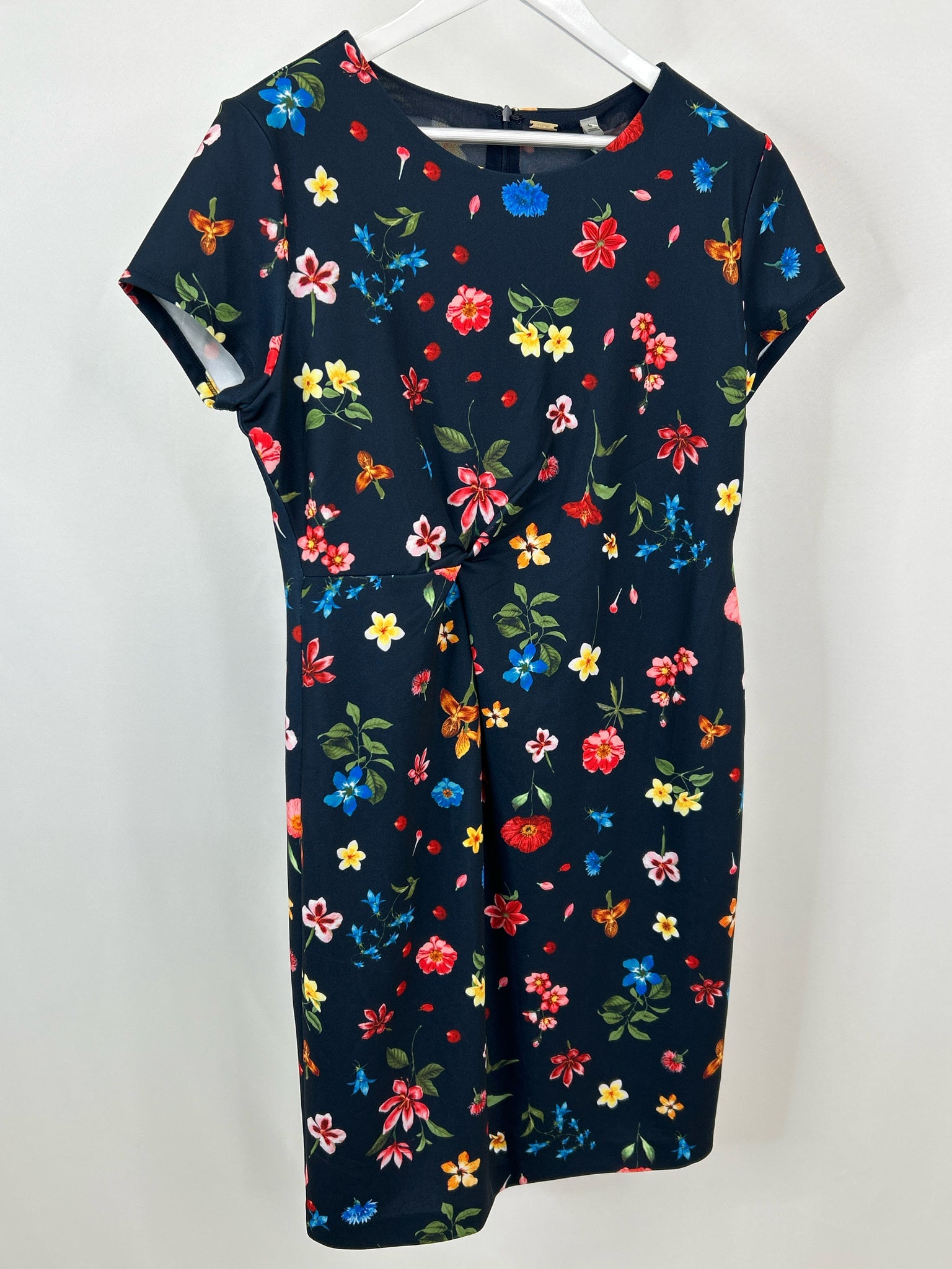 TAHARI Size 16 Navy Print Women Dress
