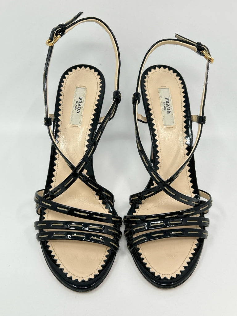 PRADA Size 39 Black Patent Women Sandal