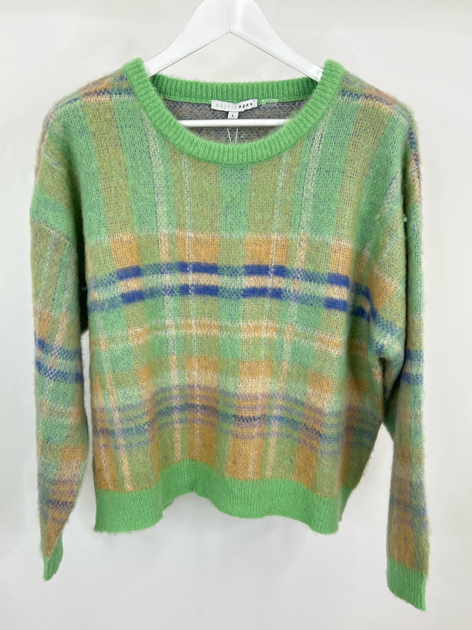Baltic Born Size L Green Plaid Women Sweater NWT
