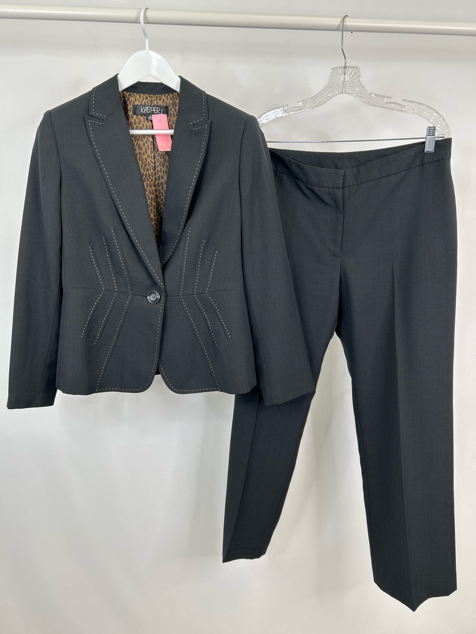 KASPER Size 10 Dark Grey Women 2-Piece w/Pants