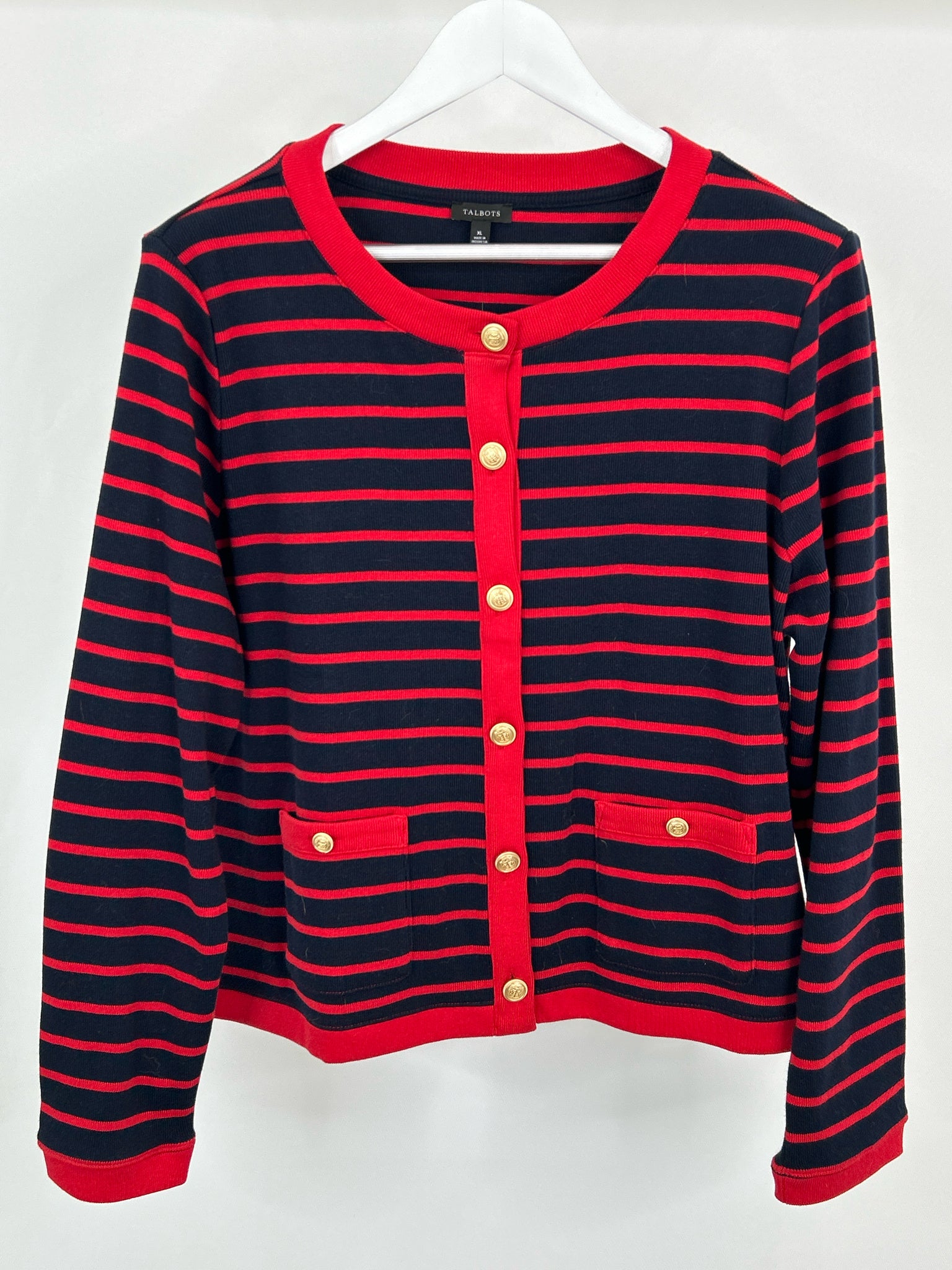 TALBOTS Size XL RED AND NAVY Women Cardigan