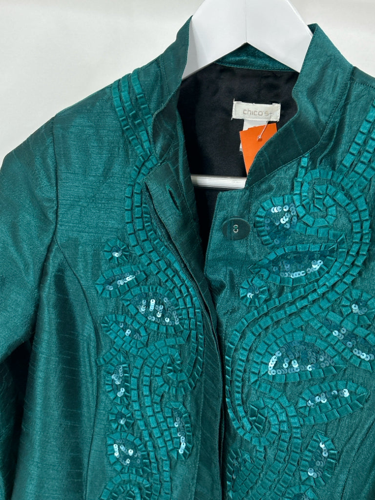 CHICO'S Women Size 4 Teal Green Jacket