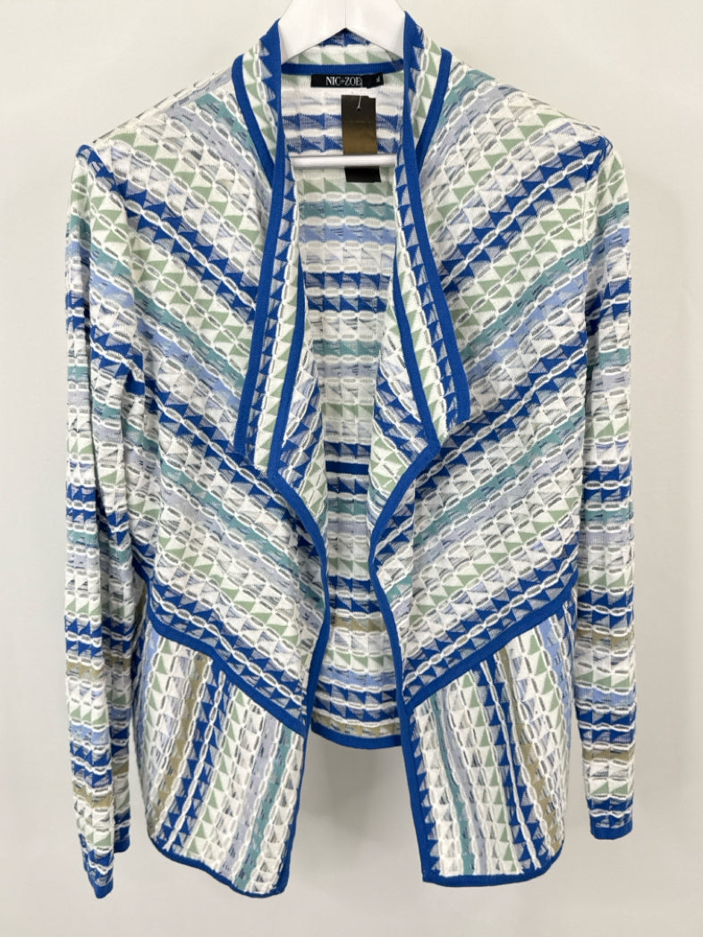 NIC + ZOE Size XL blue and white Women Cardigan