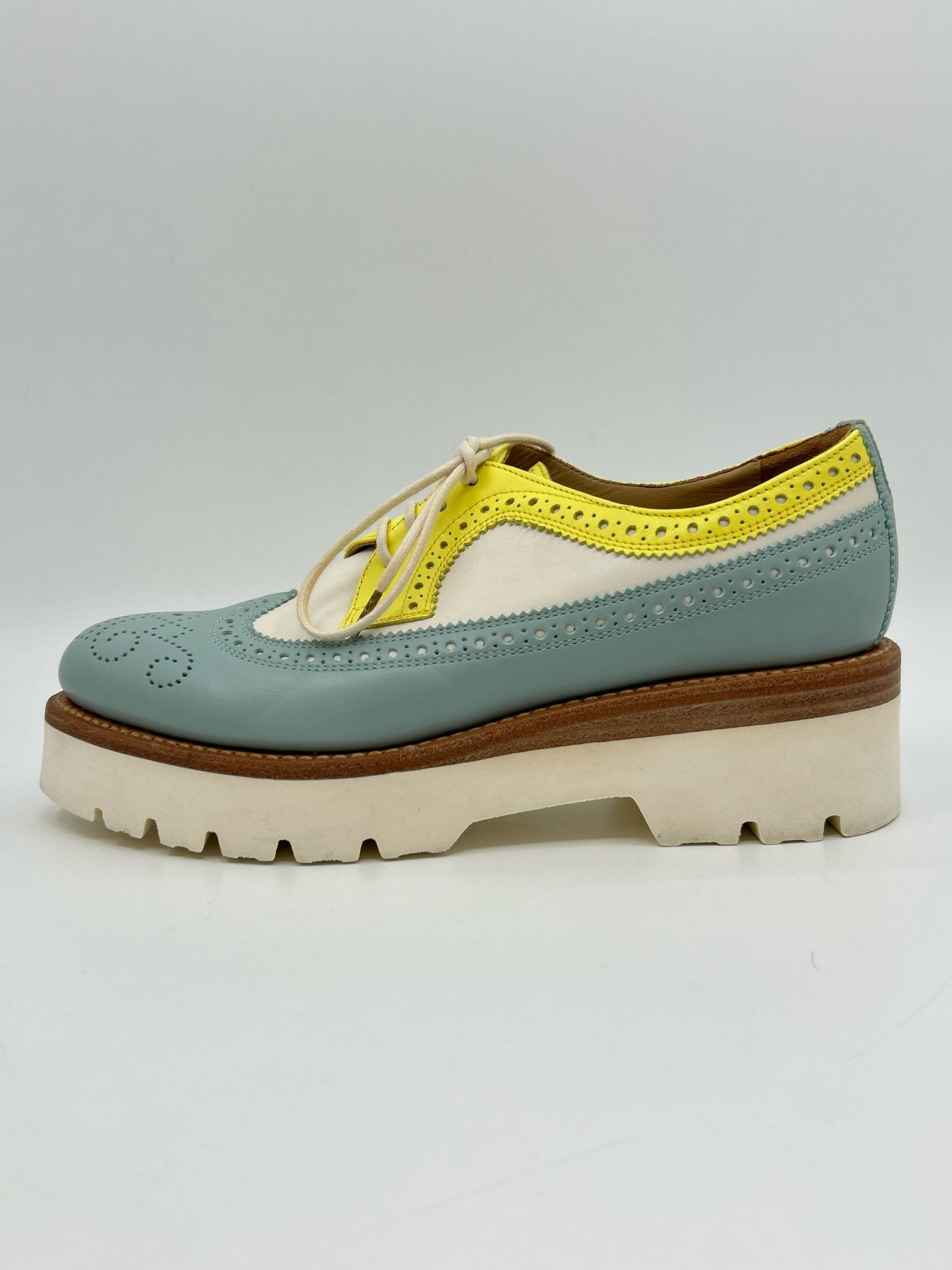 The Office Of Angela Scott Size 39 Seafoam & Yellow Women Loafer