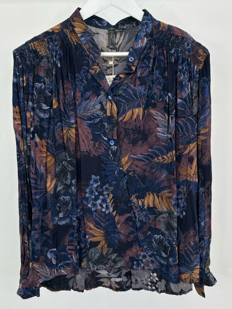 ETHYL Women Size M Navy Print Top