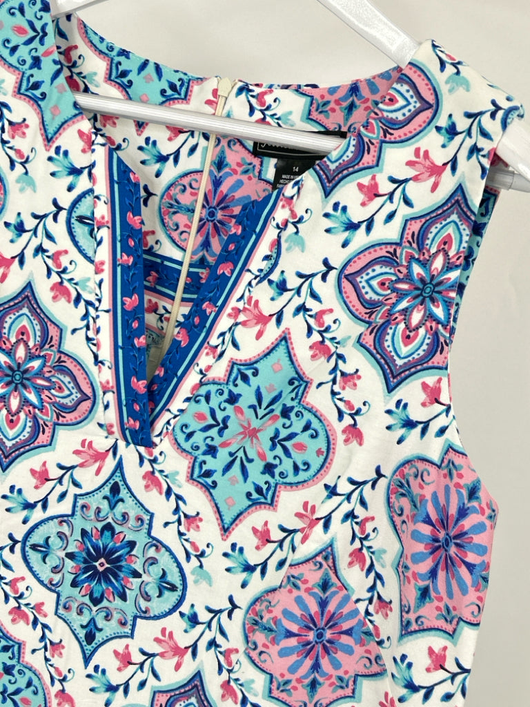 JESSICA HOWARD Size 14 BLUE & WHITE Women's Dress