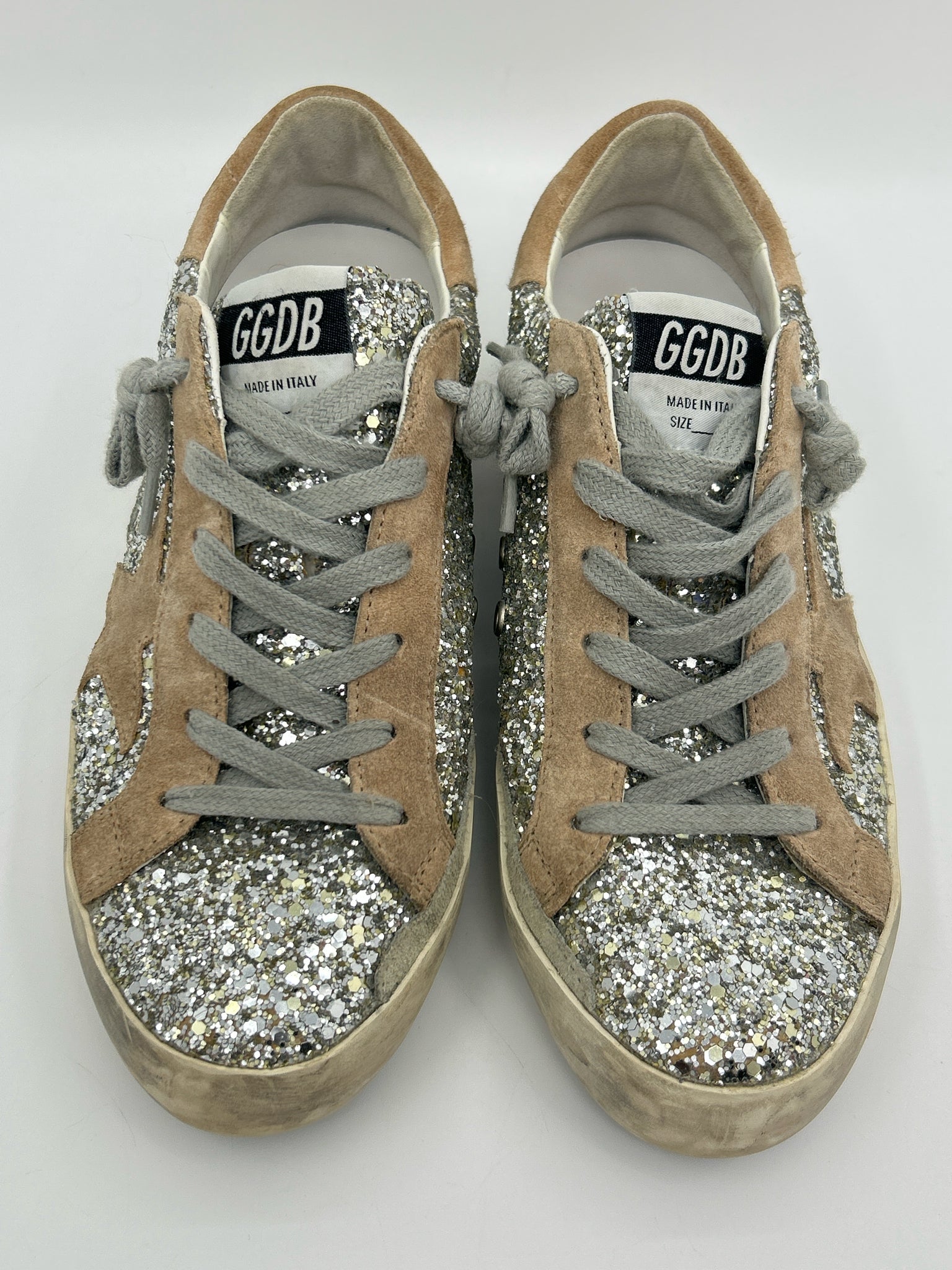 GOLDEN GOOSE Size 8 Silver and Beige Women Sneakers