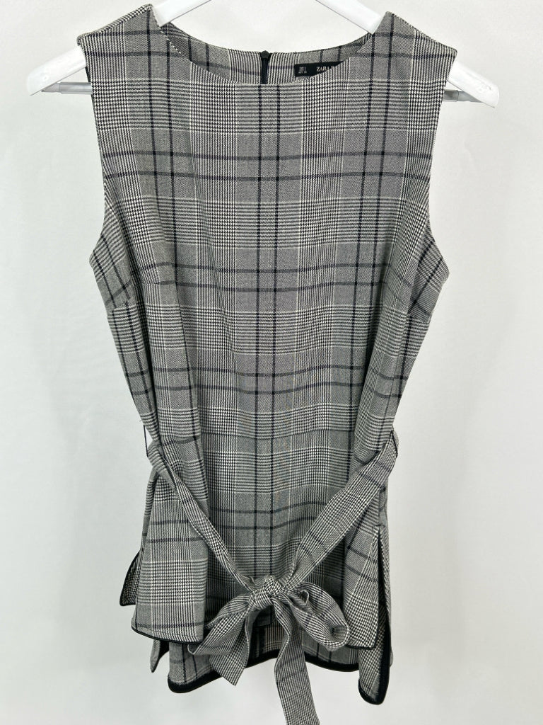 ZARA Women Size L Gray Plaid Top NWT