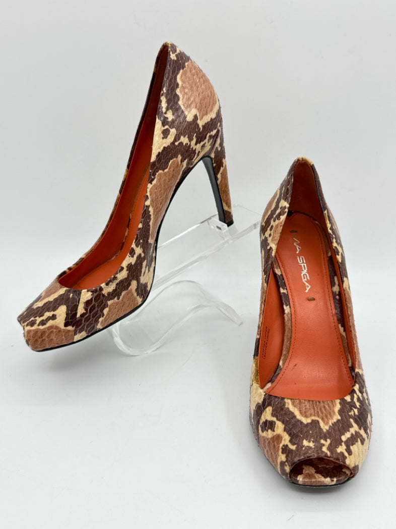 VIA SPIGA Size 6.5 Brown Print Pumps