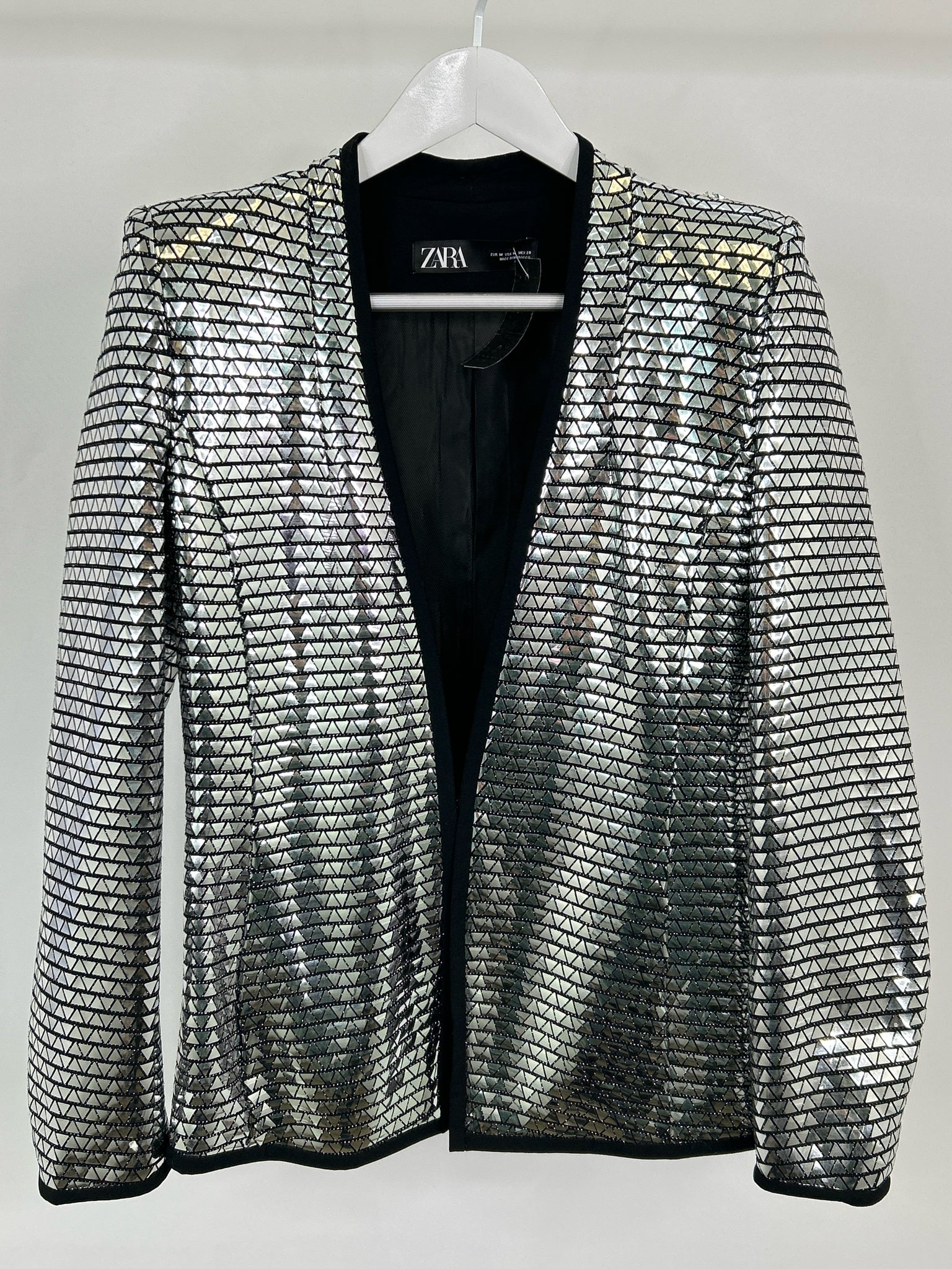 ZARA NWT Size M Silver and Black Women Blazer
