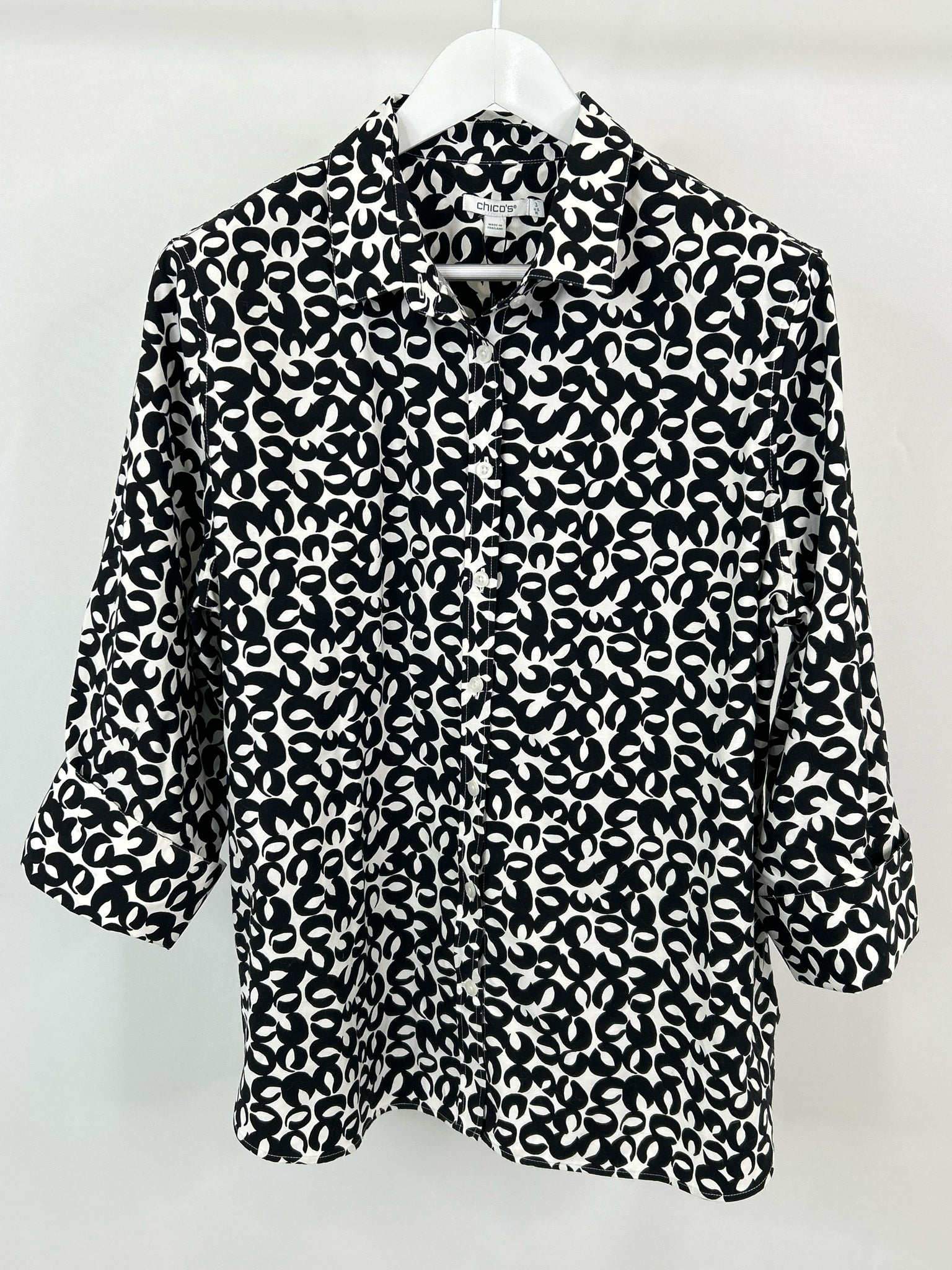 CHICO'S Size 16 Black Print Women Shirt NWT