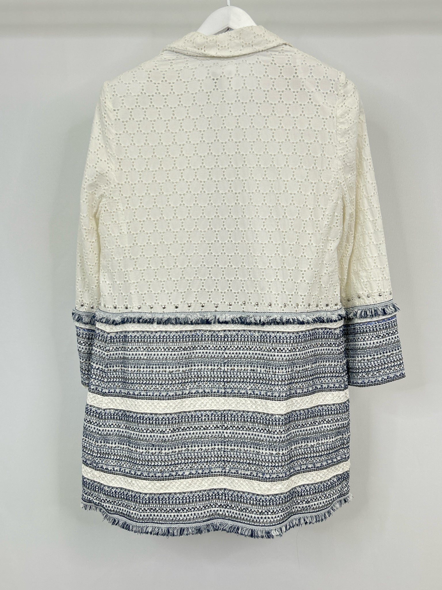 CHICO'S Size 8/10 WHITE & BLUE Women Jacket