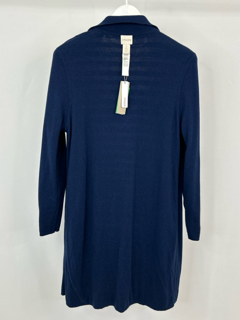 CHICO'S Size 2 / US Size 12 Navy and White Cardigan NWT