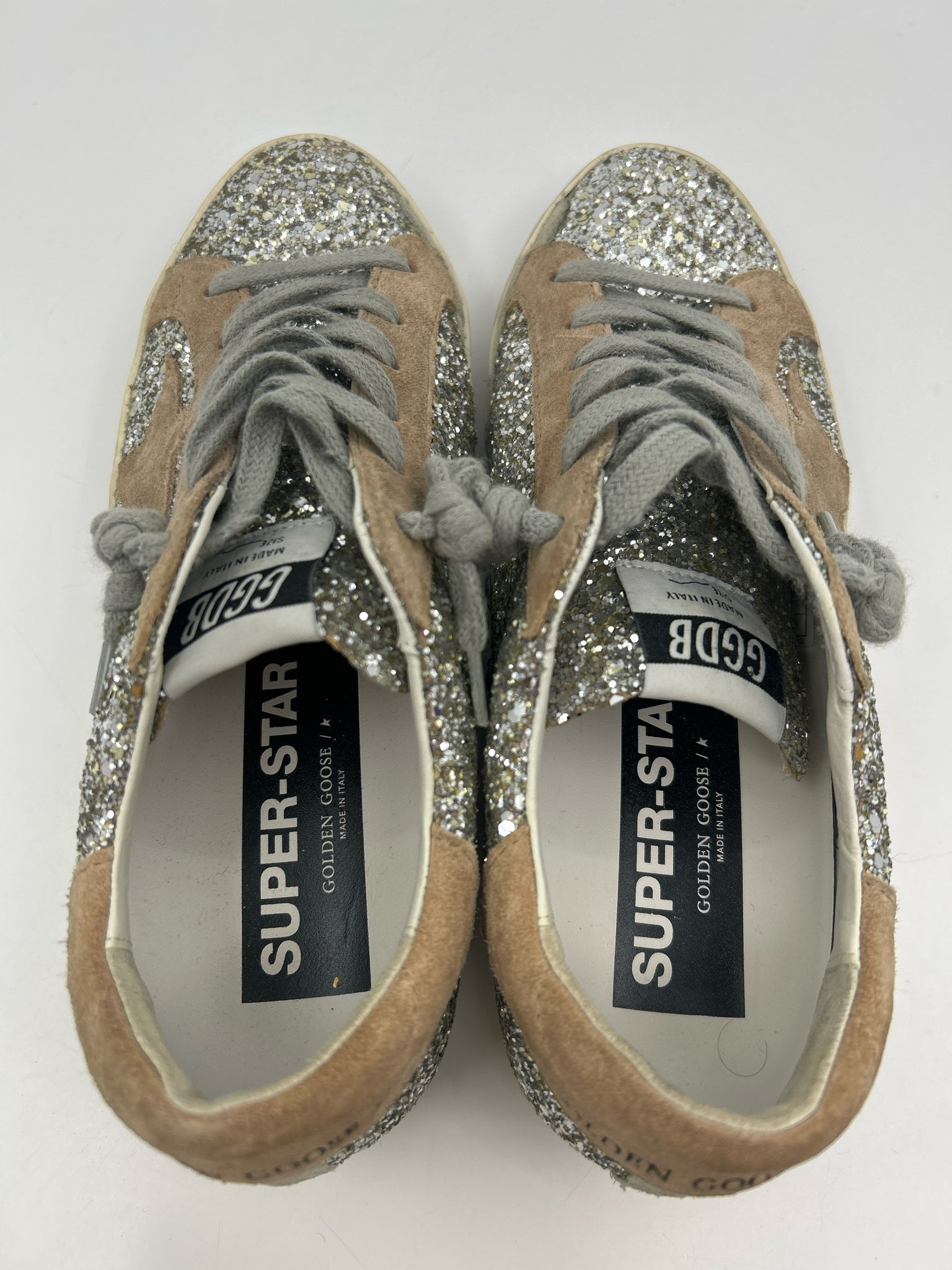 GOLDEN GOOSE Size 8 Silver and Beige Women Sneakers