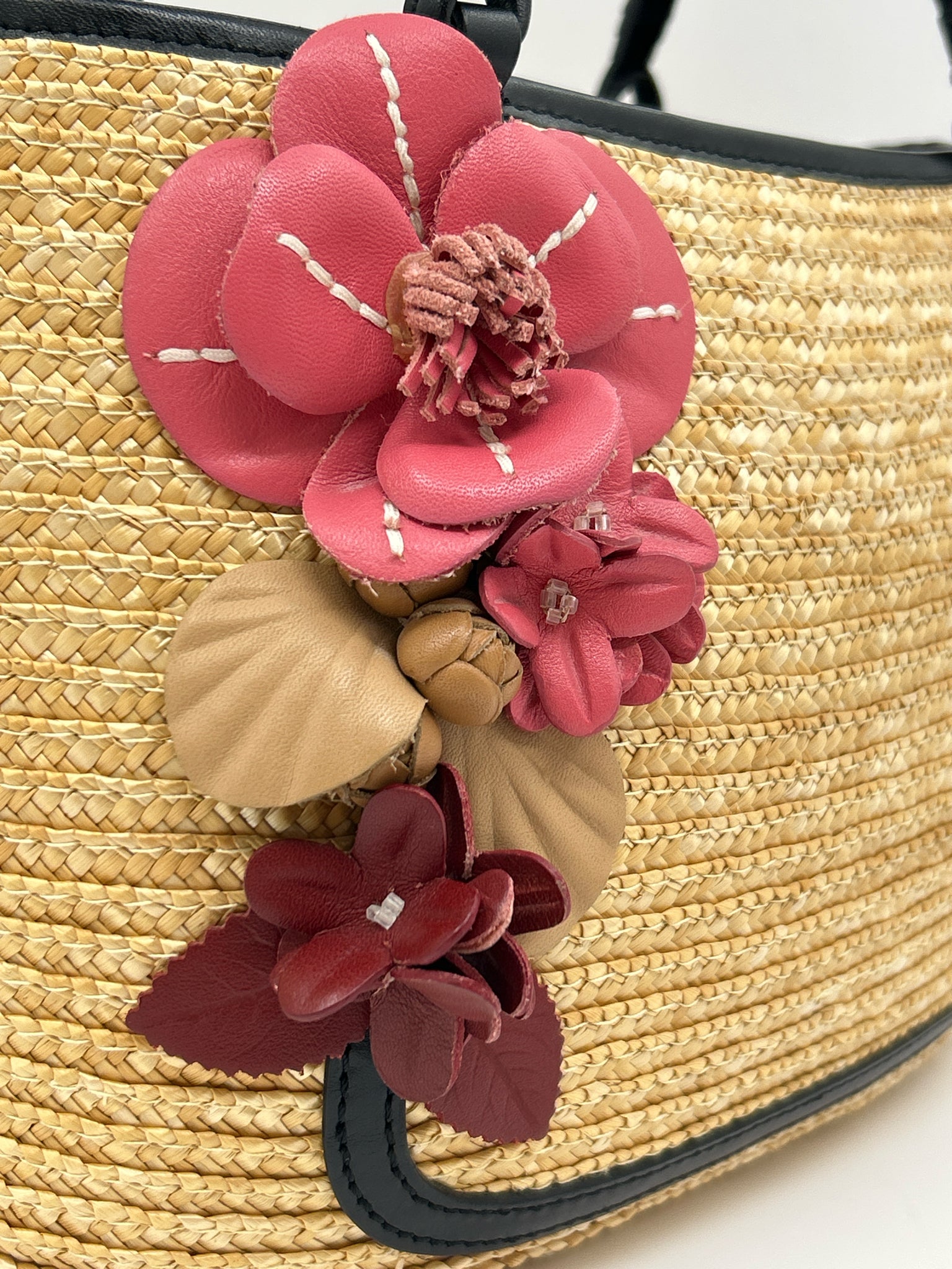 COLE HAAN Straw and Black Women Tote