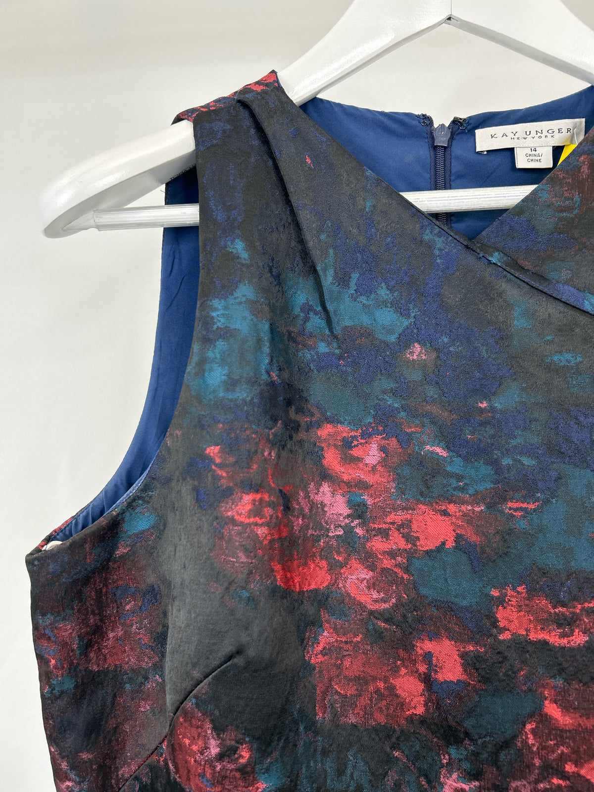 KAY UNGER Size 14 Blue Print Women Dress