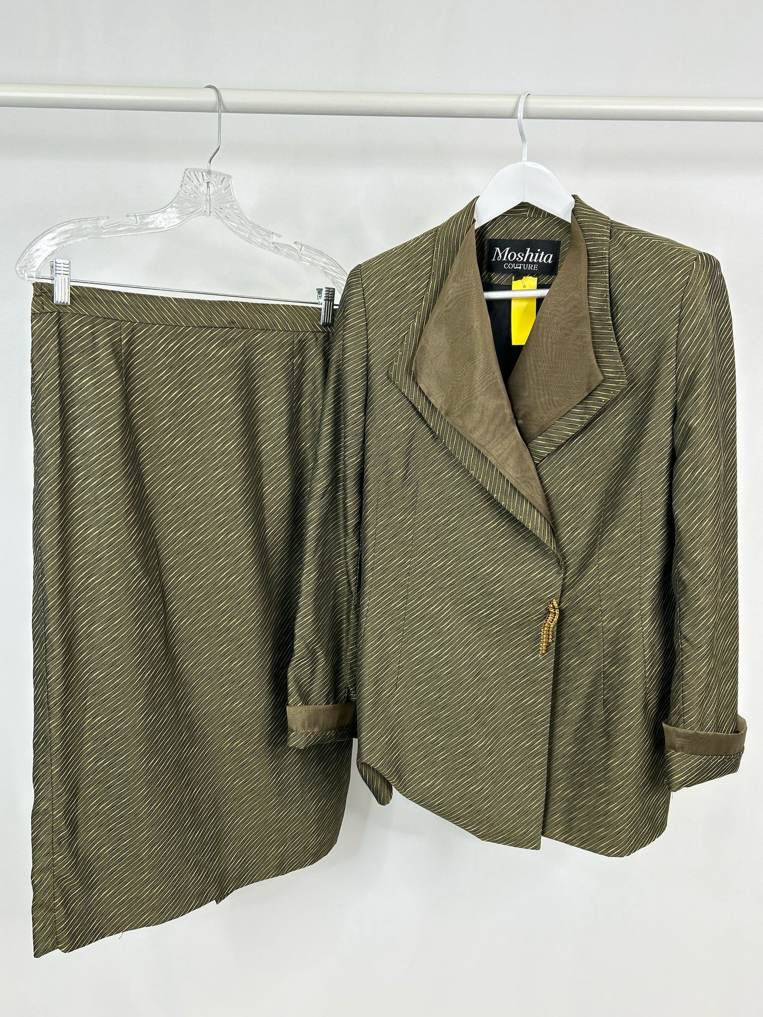 MOSHITA COUTURE Size M/L Green Print Women 2-Piece Blazer W/ Skirt