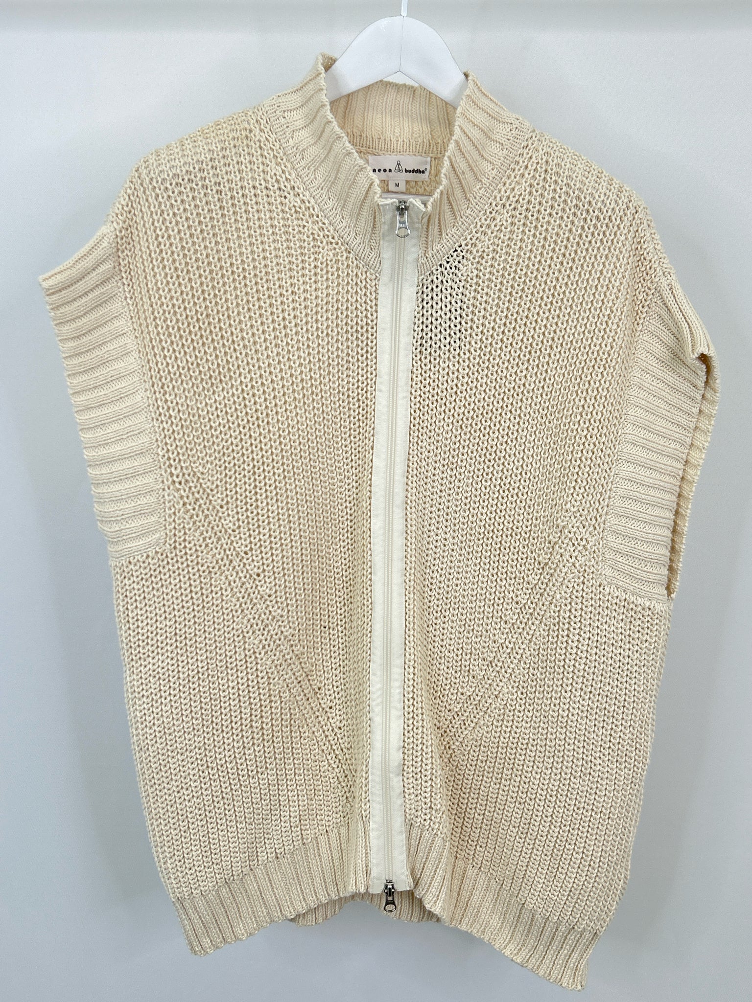 NEON BUDDHA Size M Cream and White Women Poncho