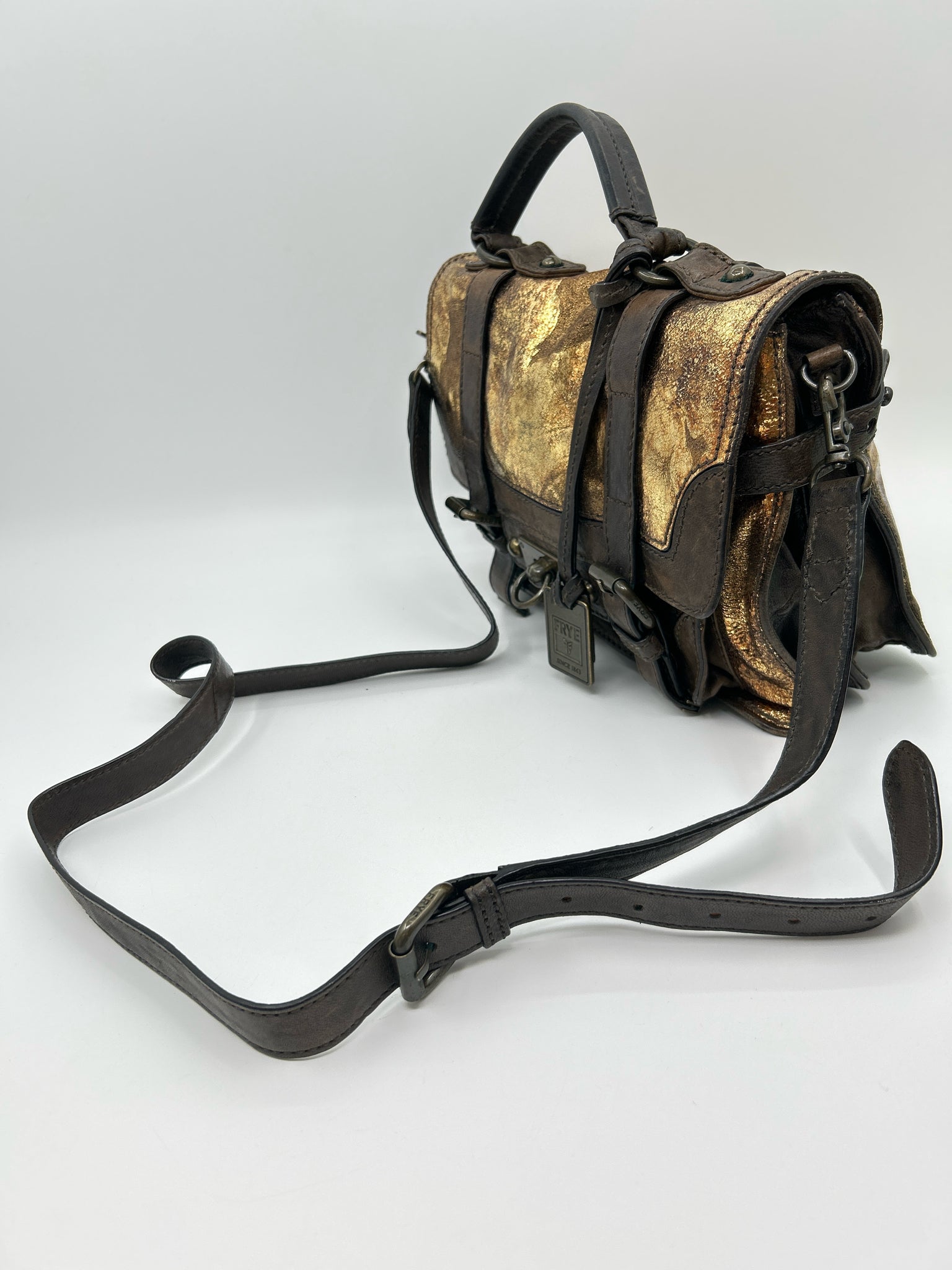 FRYE Gold and Brown Women Purse