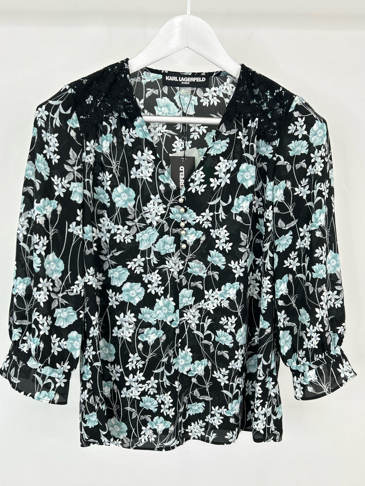 KARL LAGERFELD Size XS Black Floral Women Blouse