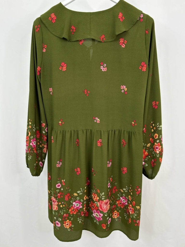 UNCLE FRANK Women Size L Green Floral Dress