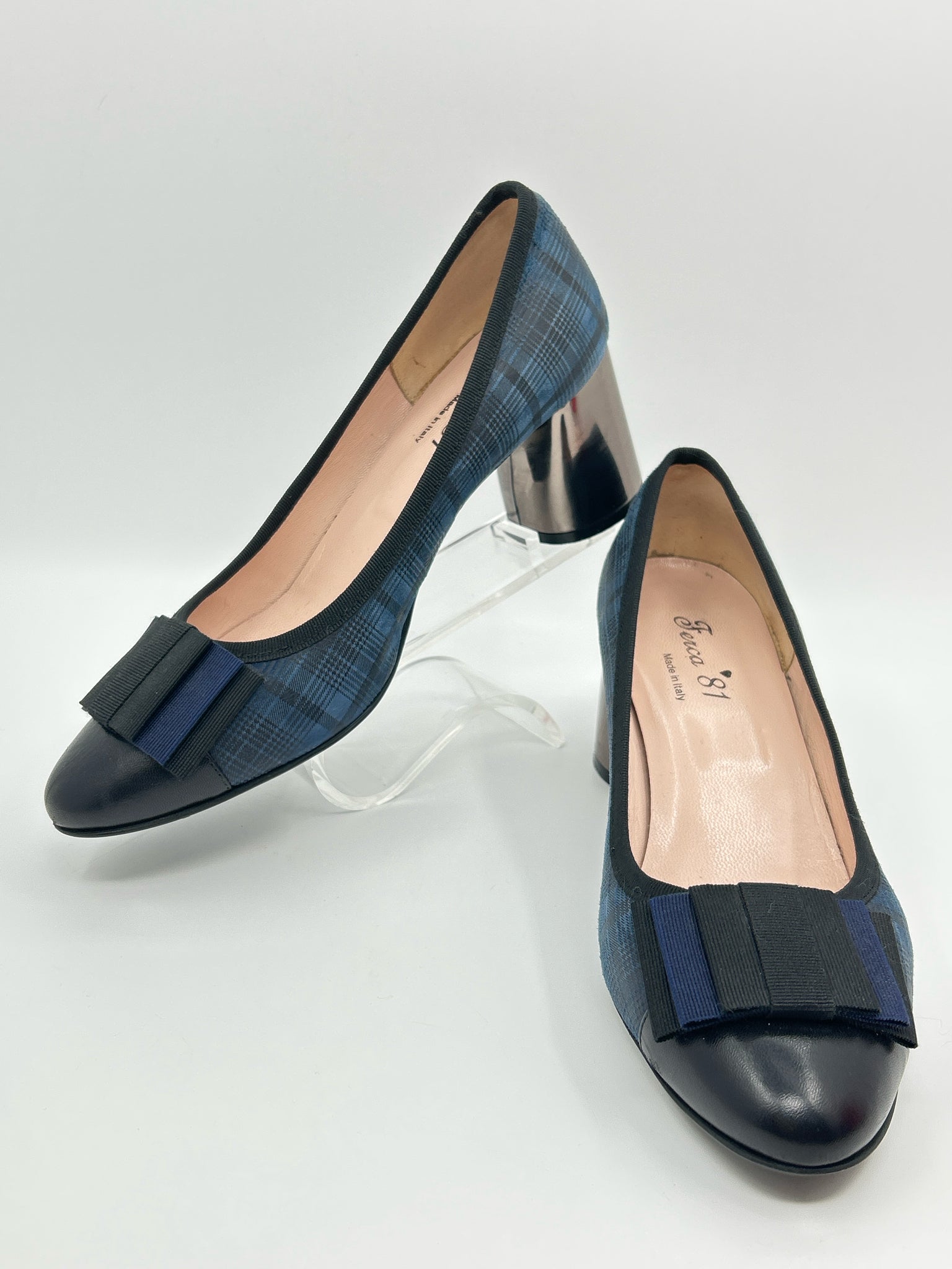 FERCA 81 Size 41/10 Blue Plaid Women Pumps