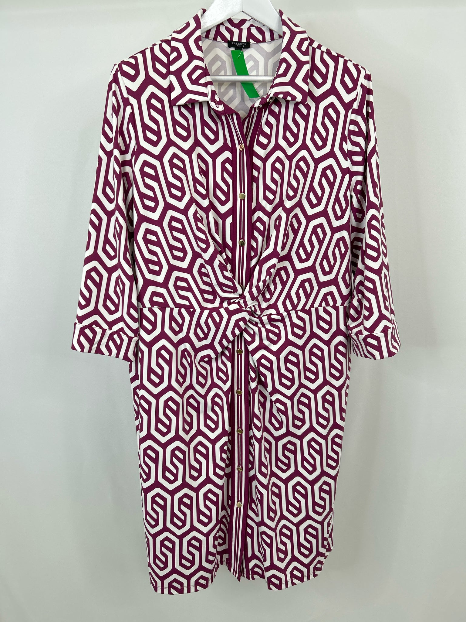 TALBOTS Size 1X Wine and White Women's Dress