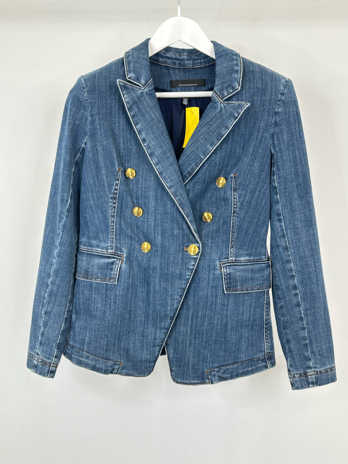 White House Black Market Size 10 BLUE DENIM Women Blazer
