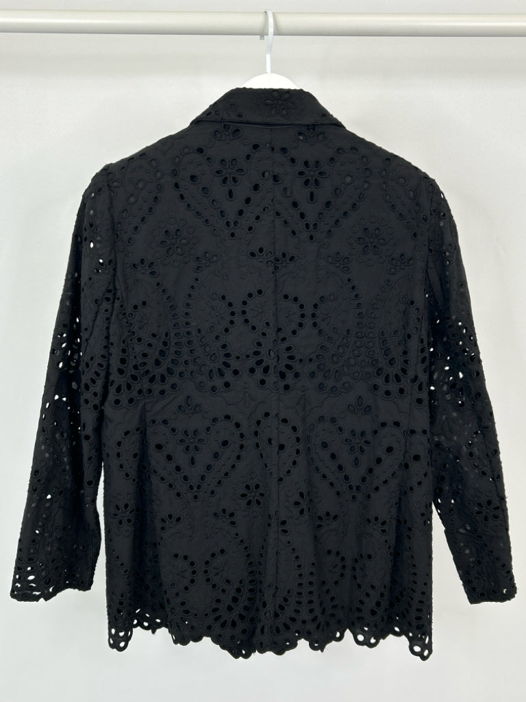 CHICO'S Size 2 / US Size 12 Black Eyelet Blazer