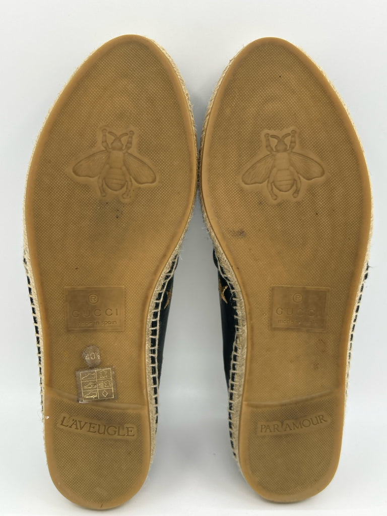 GUCCI Size 40.5 BLACK AND GOLD Women's Flats