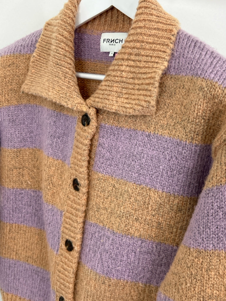 FRNCH Women Size M LAVENDER STRIPED Cardigan