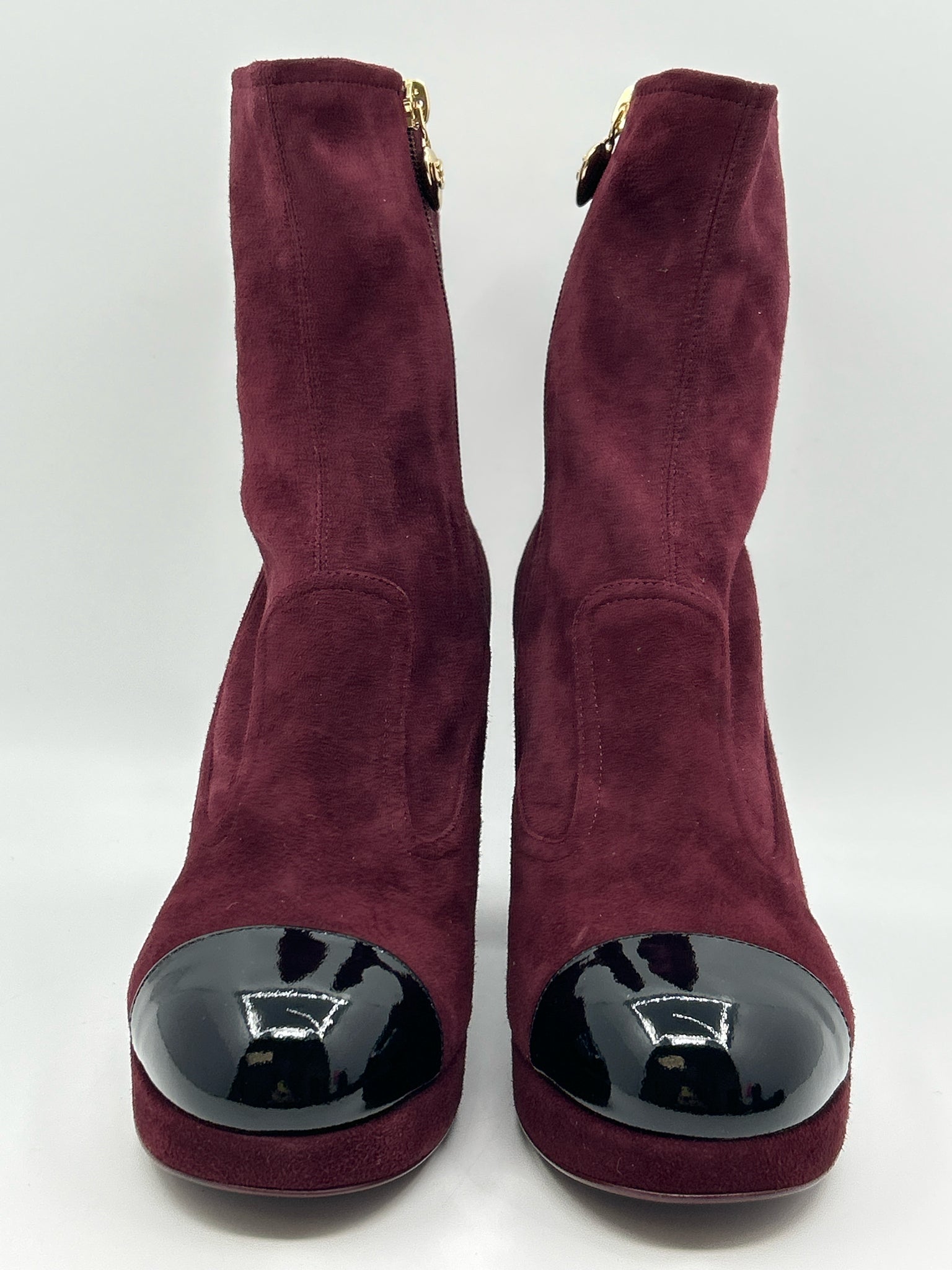 CHANEL Size 41.5/10.5 Burgundy and Black Women Booties