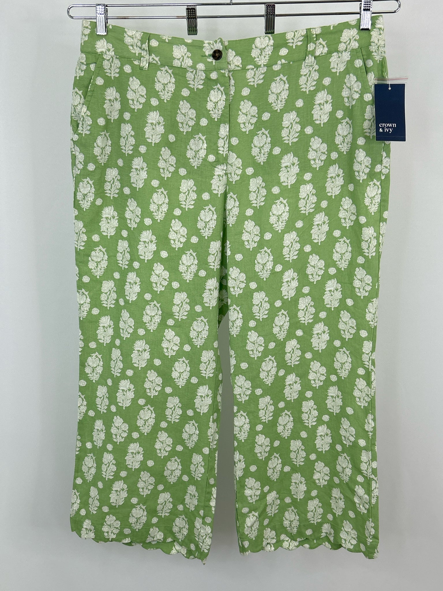 CROWN & IVY Size 16 Green Floral Women Pants