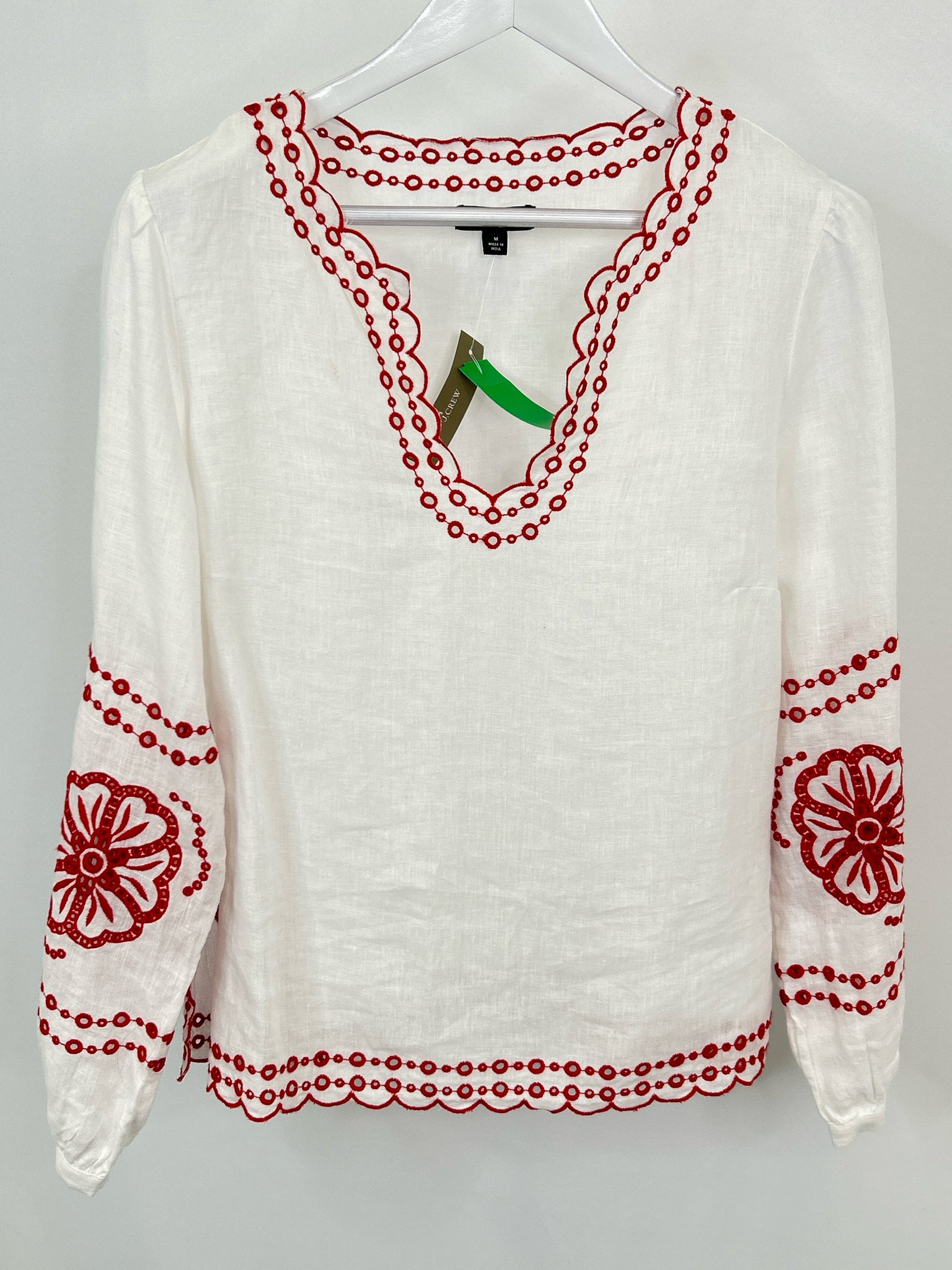 J.CREW Size M WHITE AND RED Women Top