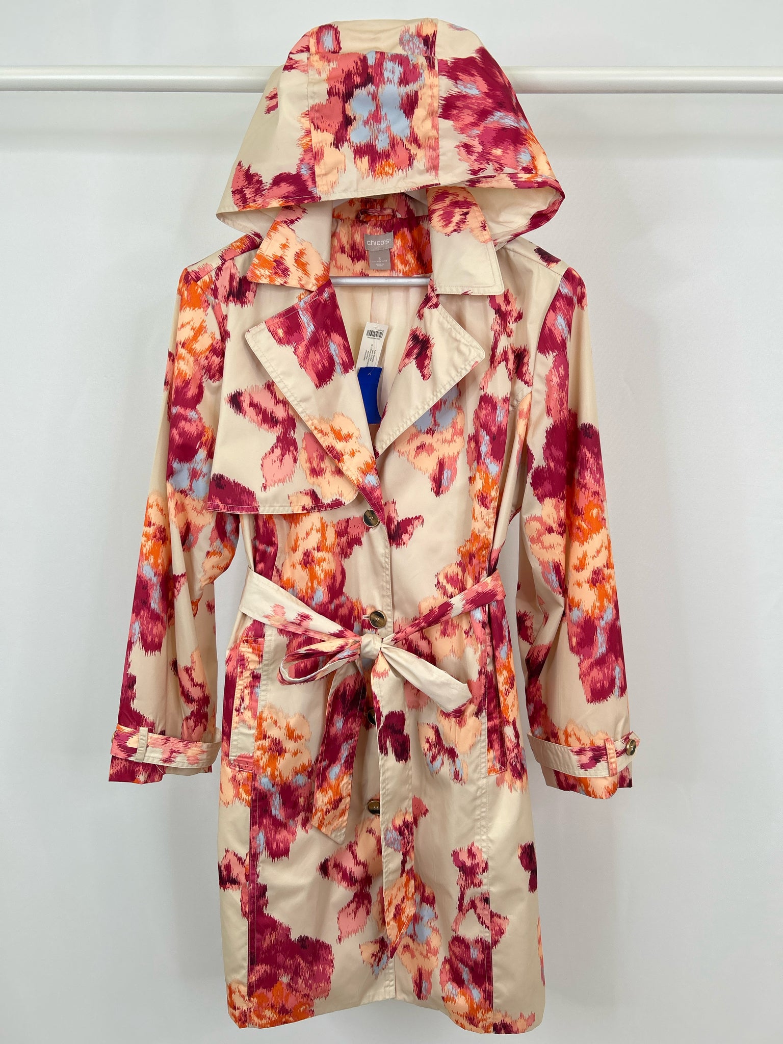 CHICO'S Size 16/18 Beige Print Women Trench Coat