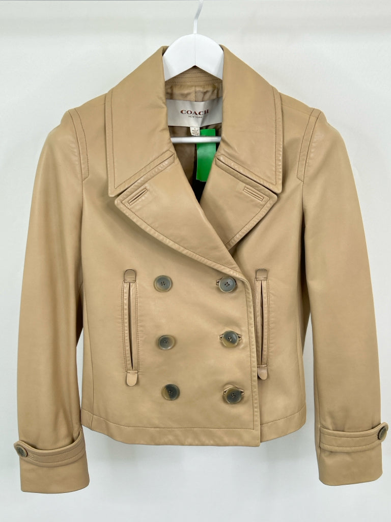 COACH Women Size S Beige Leather Jacket